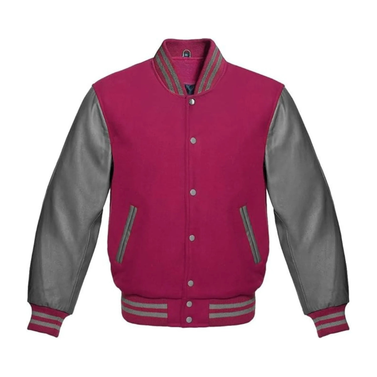 Hot Pink Wool and Gray Leather Varsity Jacket