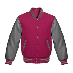 Hot Pink and Grey Varsity Jacket with Wool Body and Leather Sleeves
