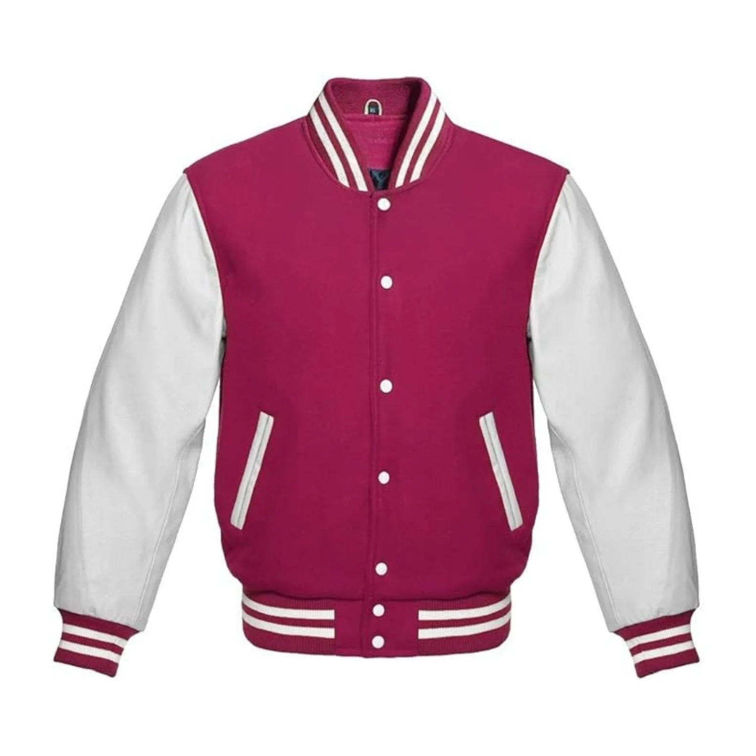 Hot Pink Wool and White Leather Varsity Jacket