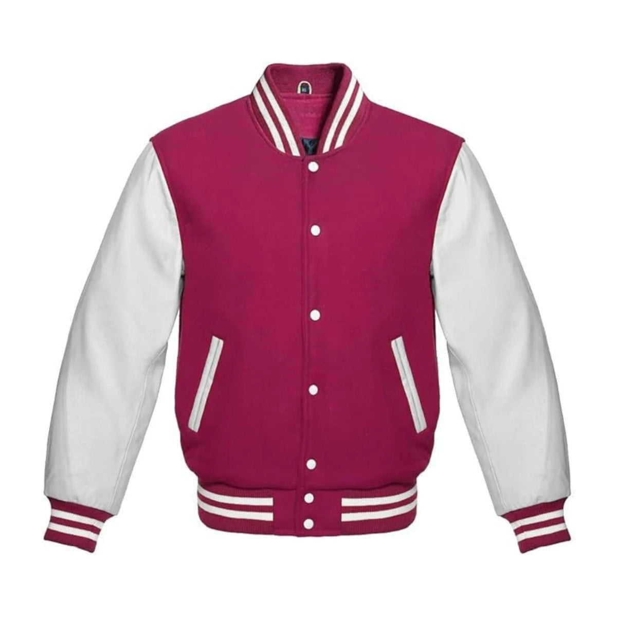 Hot Pink Wool and White Leather Varsity Jacket