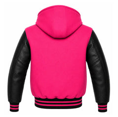 Hot Pink and Black Letterman Jacket with Hood