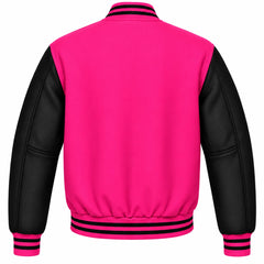 Hot Pink and Black Wool Letterman Jacket