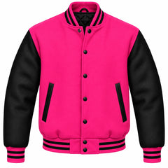 Hot Pink and Black Wool Letterman Jacket