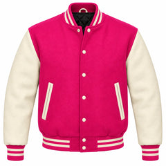 Hot Pink and Cream Wool Varsity Jacket