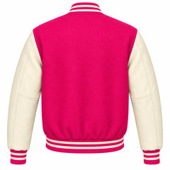Hot Pink and Cream Wool Varsity Jacket