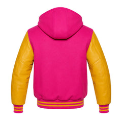 Hot Pink and Gold Varsity Jacket with Hood