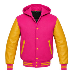 Hot Pink and Gold Varsity Jacket with Hood