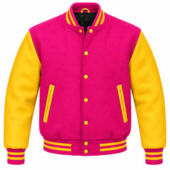 Hot Pink and Gold Wool Letterman Jacket