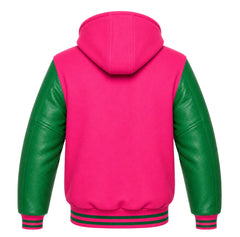 Hot Pink and Green Hooded Varsity Jacket