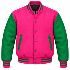 Hot Pink and Green Wool Letterman Jacket