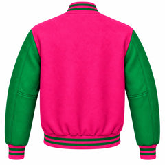 Hot Pink and Green Wool Letterman Jacket