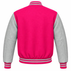 Hot Pink and Grey Wool Varsity Jacket