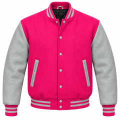 Hot Pink and Grey Wool Varsity Jacket