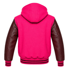 Hot Pink and Maroon Varsity Jacket with Hood