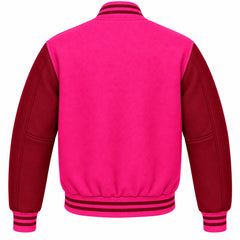Hot Pink and Maroon Wool Varsity Jacket