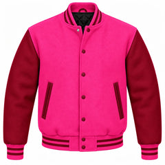 Hot Pink and Maroon Wool Varsity Jacket