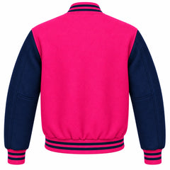 Hot Pink and Navy Blue Wool Varsity Jacket
