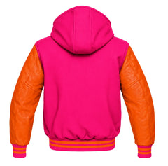 Hot Pink and Orange Hooded Varsity Jacket