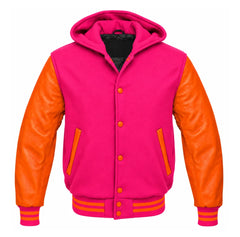 Hot Pink and Orange Hooded Varsity Jacket