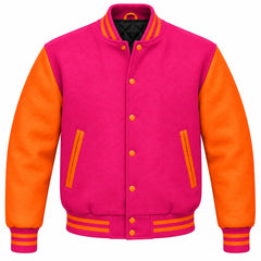 Hot Pink and Orange Wool Varsity Jacket