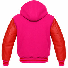 Hot Pink and Red Hooded Varsity Jacket