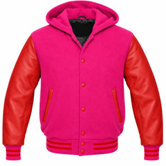 Hot Pink and Red Hooded Varsity Jacket