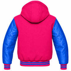 Hot Pink and Royal Blue Hooded Varsity Jacket