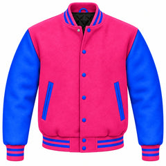 Hot Pink and Royal Blue Wool Varsity Jacket