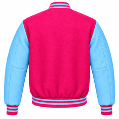 Hot Pink and Sky Blue Wool Varsity Jacket