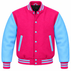 Hot Pink and Sky Blue Wool Varsity Jacket