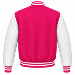 Hot Pink and White Wool Letterman Jacket