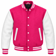 Hot Pink and White Wool Letterman Jacket