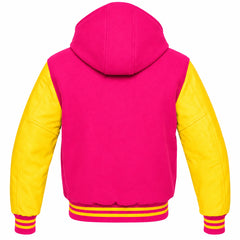 Hot Pink and Yellow Hooded Varsity Jacket