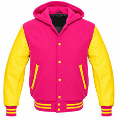 Hot Pink and Yellow Hooded Varsity Jacket