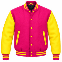 Hot Pink and Yellow Wool Varsity Jacket