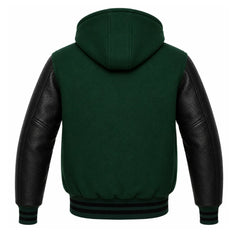 Hunter Green and Black Hooded Varsity Jacket
