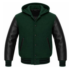 Hunter Green and Black Hooded Varsity Jacket
