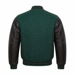 Hunter Green and Black Varsity Jacket with Wool Body and Leather Sleeves Back Side