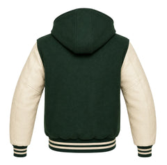 Hunter Green and Cream Varsity Jacket with Hood