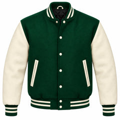 Hunter Green and Cream Wool Varsity Jacket