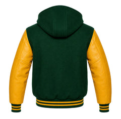 Hunter Green and Gold Hooded Varsity Jacket