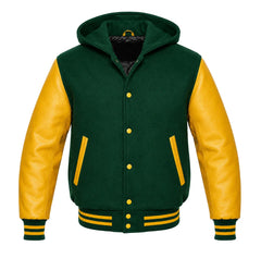 Hunter Green and Gold Hooded Varsity Jacket