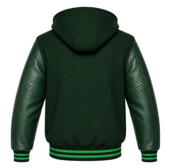 Hunter Green and Green Hooded Letterman Jacket