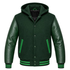 Hunter Green and Green Hooded Letterman Jacket