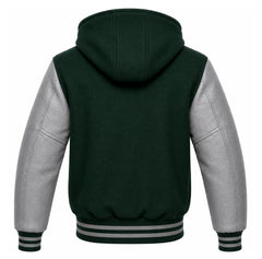Hunter Green and Grey Hooded Varsity Jacket