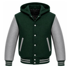 Hunter Green and Grey Hooded Varsity Jacket