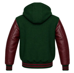 Hunter Green and Maroon Hooded Varsity Jacket