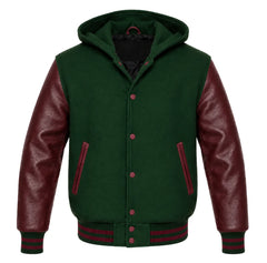 Hunter Green and Maroon Hooded Varsity Jacket