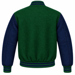 Hunter Green and Navy Blue Wool Varsity Jacket