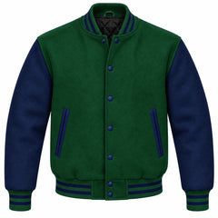 Hunter Green and Navy Blue Wool Varsity Jacket